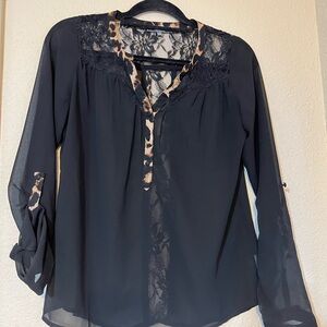 Miss Me Black and Leopard Lace Blouse